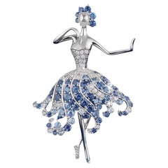 GRACE - Spilla e ciondolo a forma di ballerina con diamanti, zaffiri e acquamarine in oro 18 carati