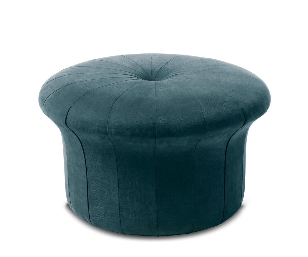 Grace dark Teal pouf by Warm Nordic
Dimensions: D77 x H 45 cm
Material: Textile upholstery, Foam, Wood.
Weight: 15.5 kg
Also available in different colours and finishes. 

A luxurious pouffe in a sophisticated, inviting idiom, created by the