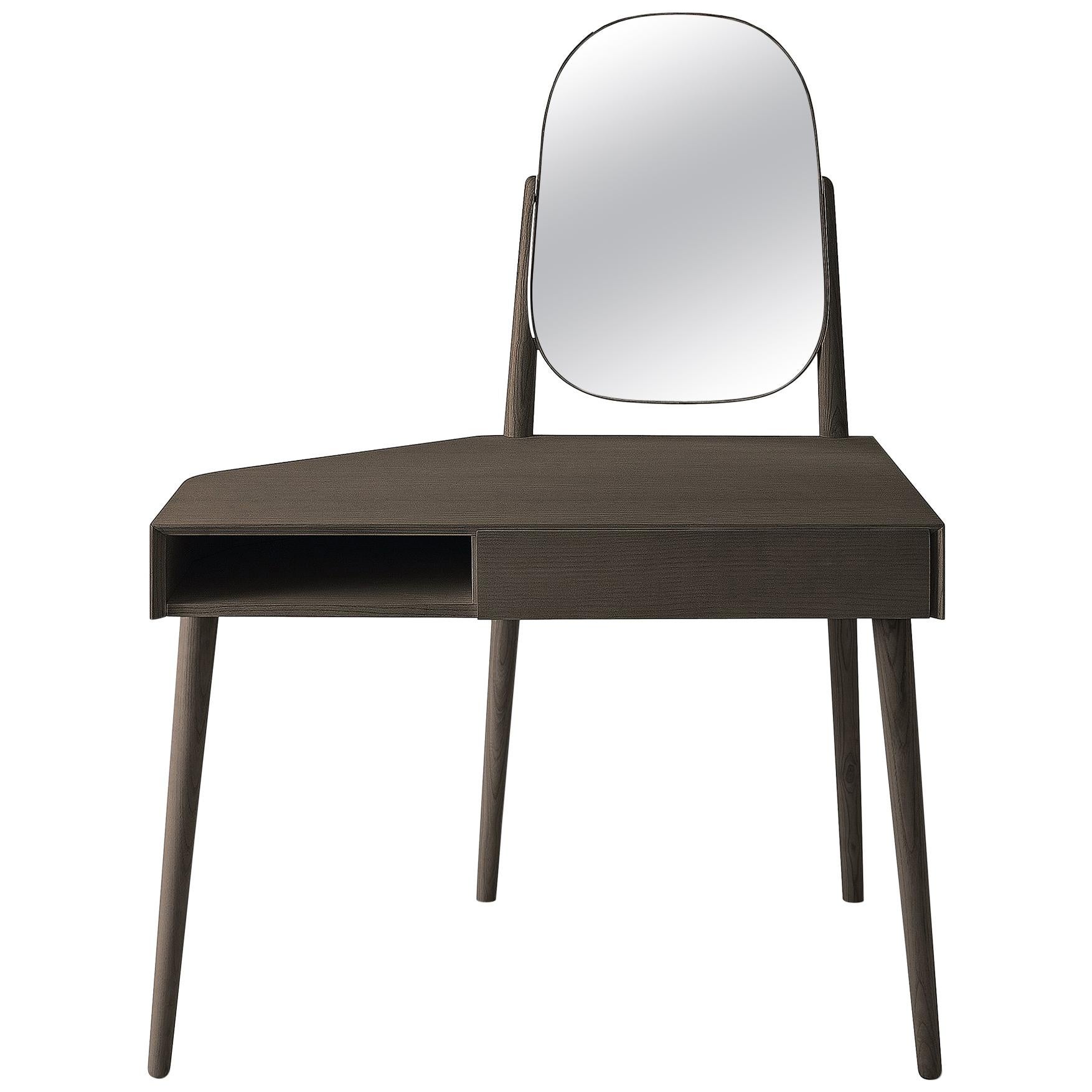 Grace Desk or Vanity by Carlo Colombo in Stained Ash with Drawer in Glass or Ash For Sale