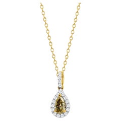 Pear Yellow Diamond 14K Gold Brilliant Halo Necklace