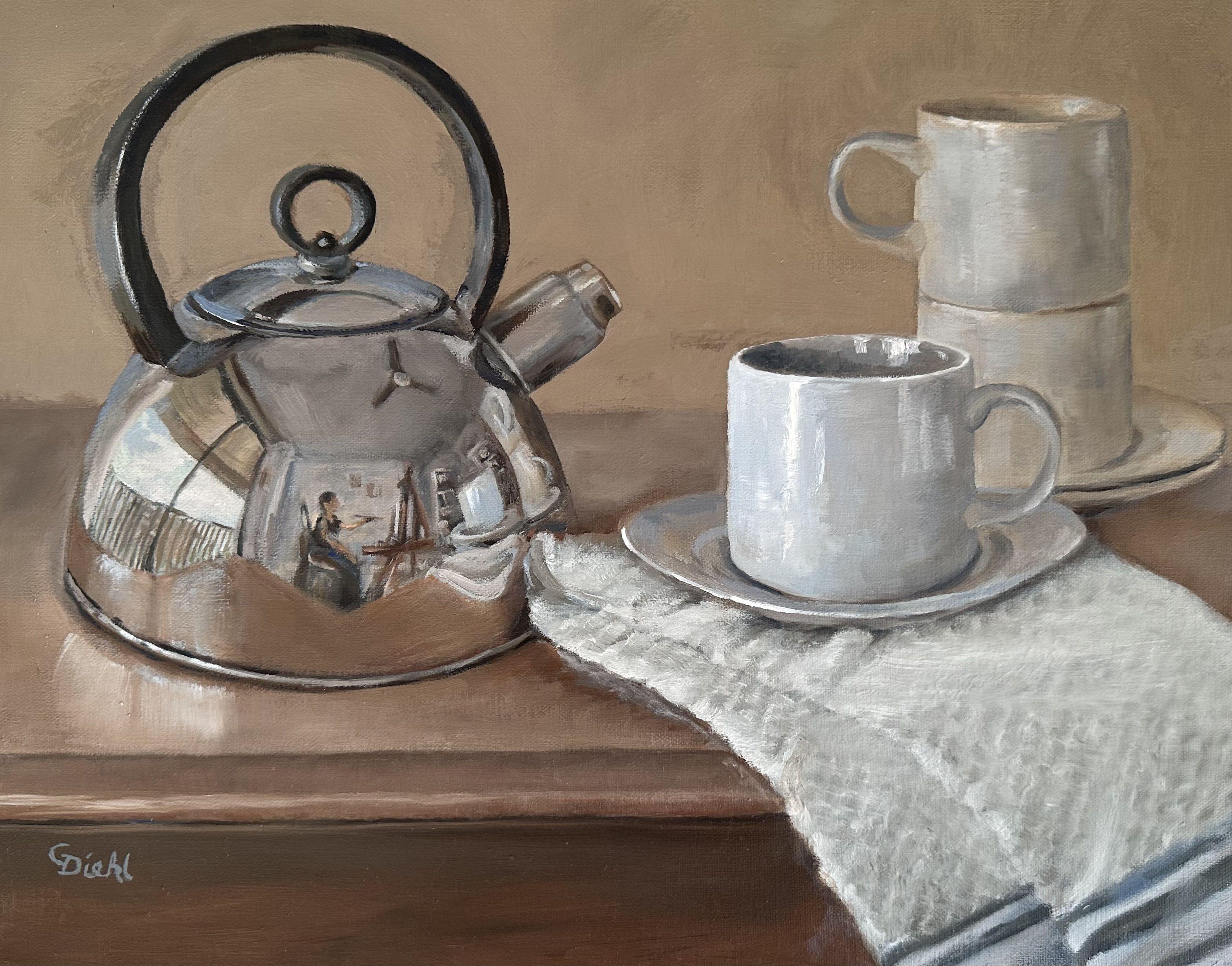 Still-Life Painting di Grace Diehl - La musa di un bollitore, Pittura, Olio su tela