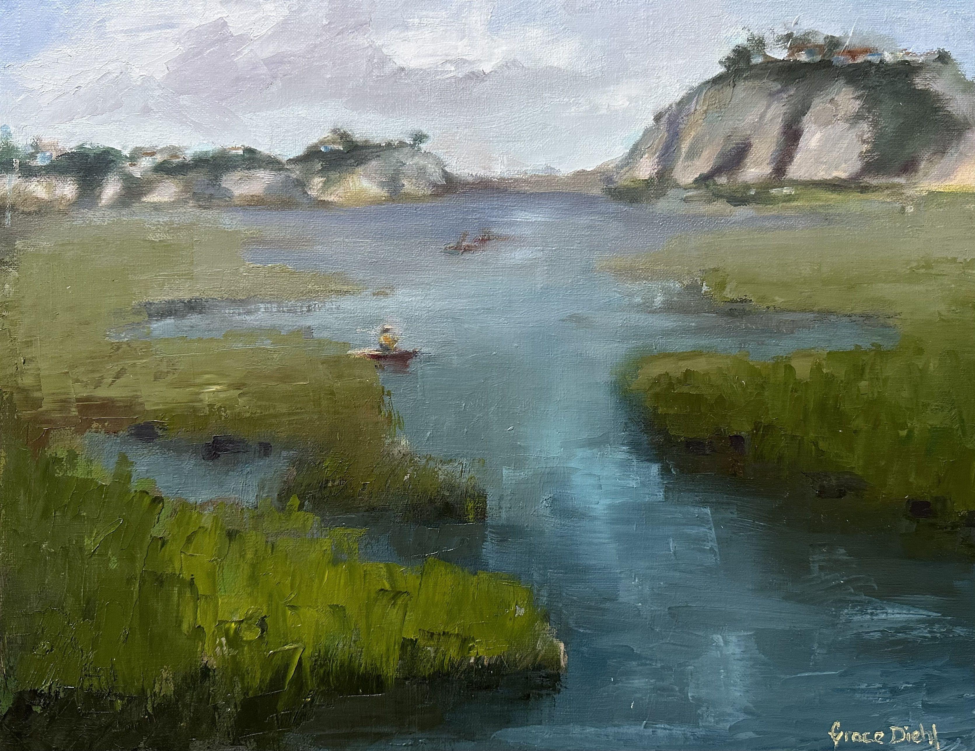 One misty morning, I created a plein air painting of the Back Bay in Newport while collaborating with the California Art Club.     :: Painting :: Impressionist :: This piece comes with an official certificate of authenticity signed by the artist ::