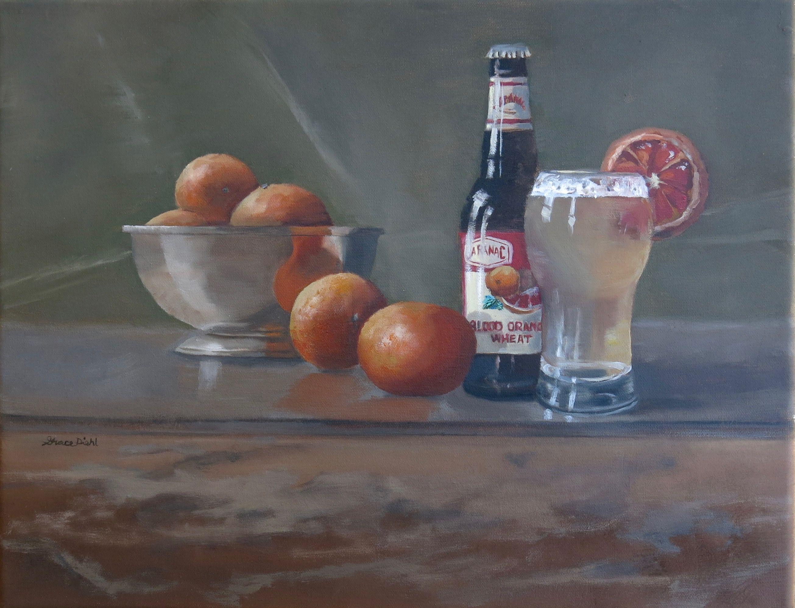 Peinture, huile sur toile, orange sang - Painting de Grace Diehl
