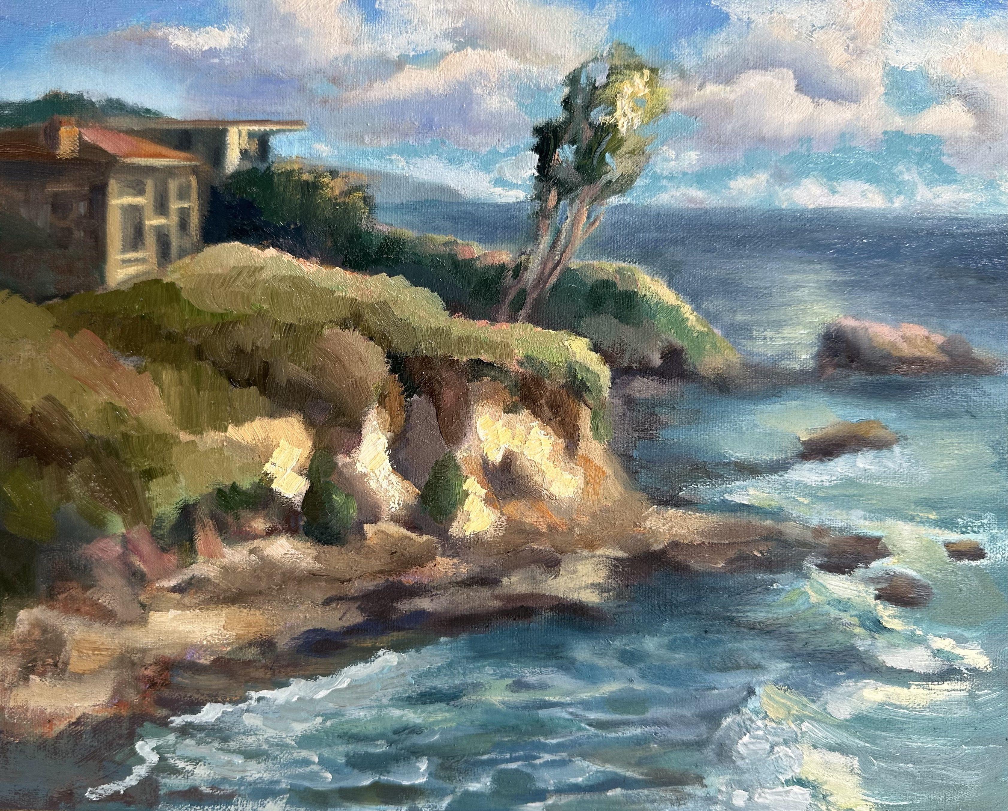 Fortaleza costera, Corona Del Mar, Pintura, Óleo sobre lienzo - Painting de Grace Diehl
