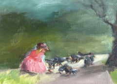 Feeding the Pigeons, Painting, Oil on Canvas