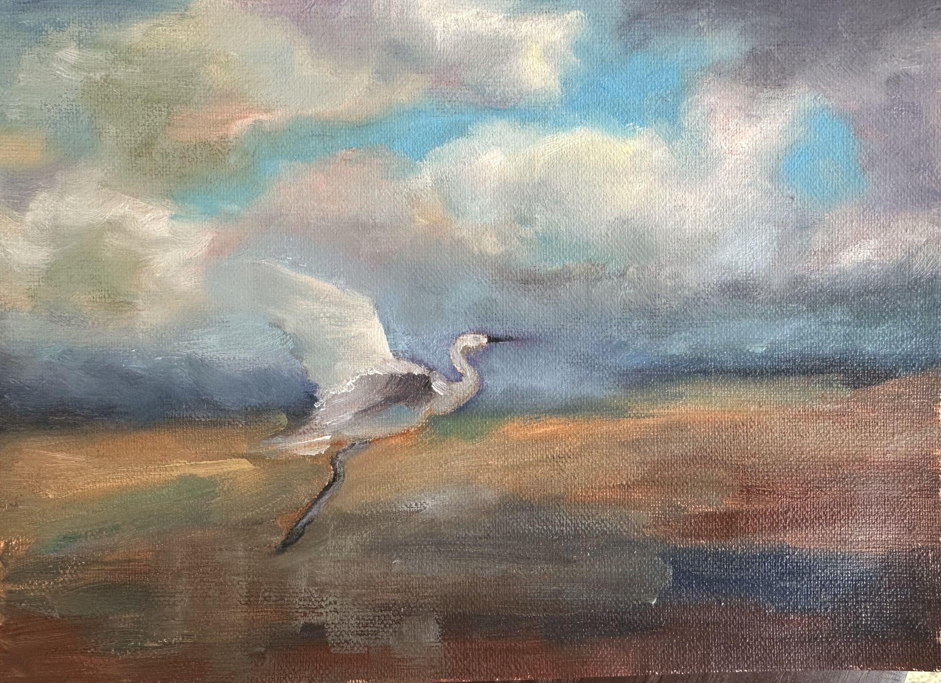 Garceta grande, Pintura, Óleo sobre lienzo - Painting de Grace Diehl