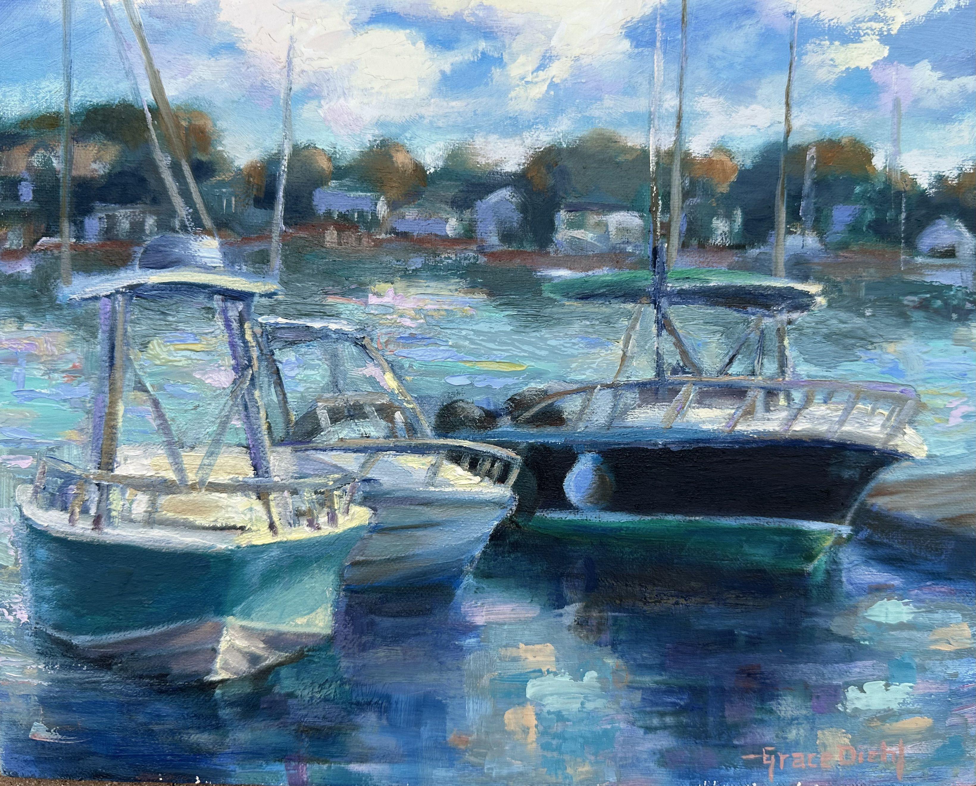Trío del puerto, Pintura, Óleo sobre lienzo - Painting de Grace Diehl