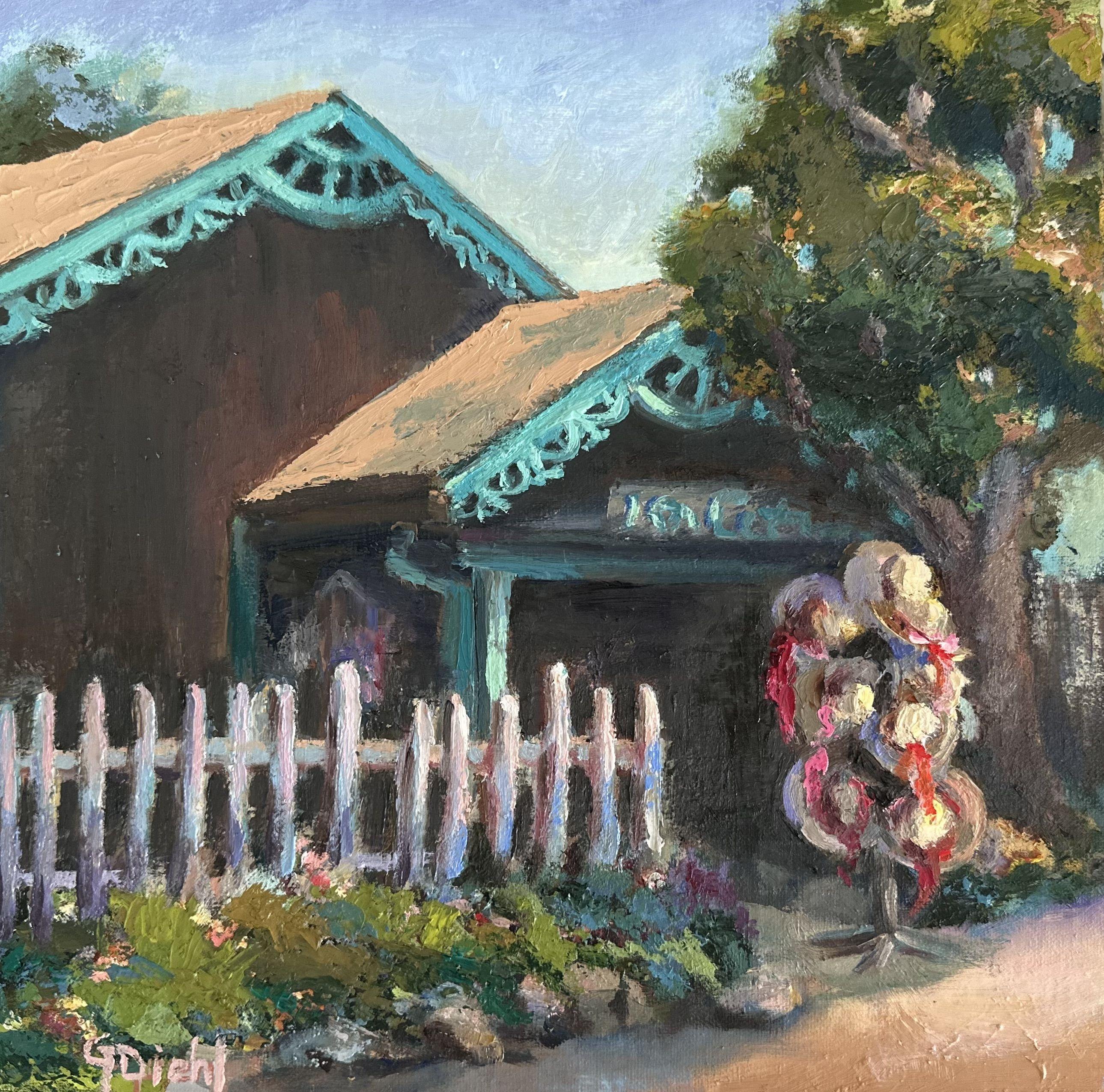 Huten zum Verkauf, Gemälde, Öl auf Leinwand – Painting von Grace Diehl