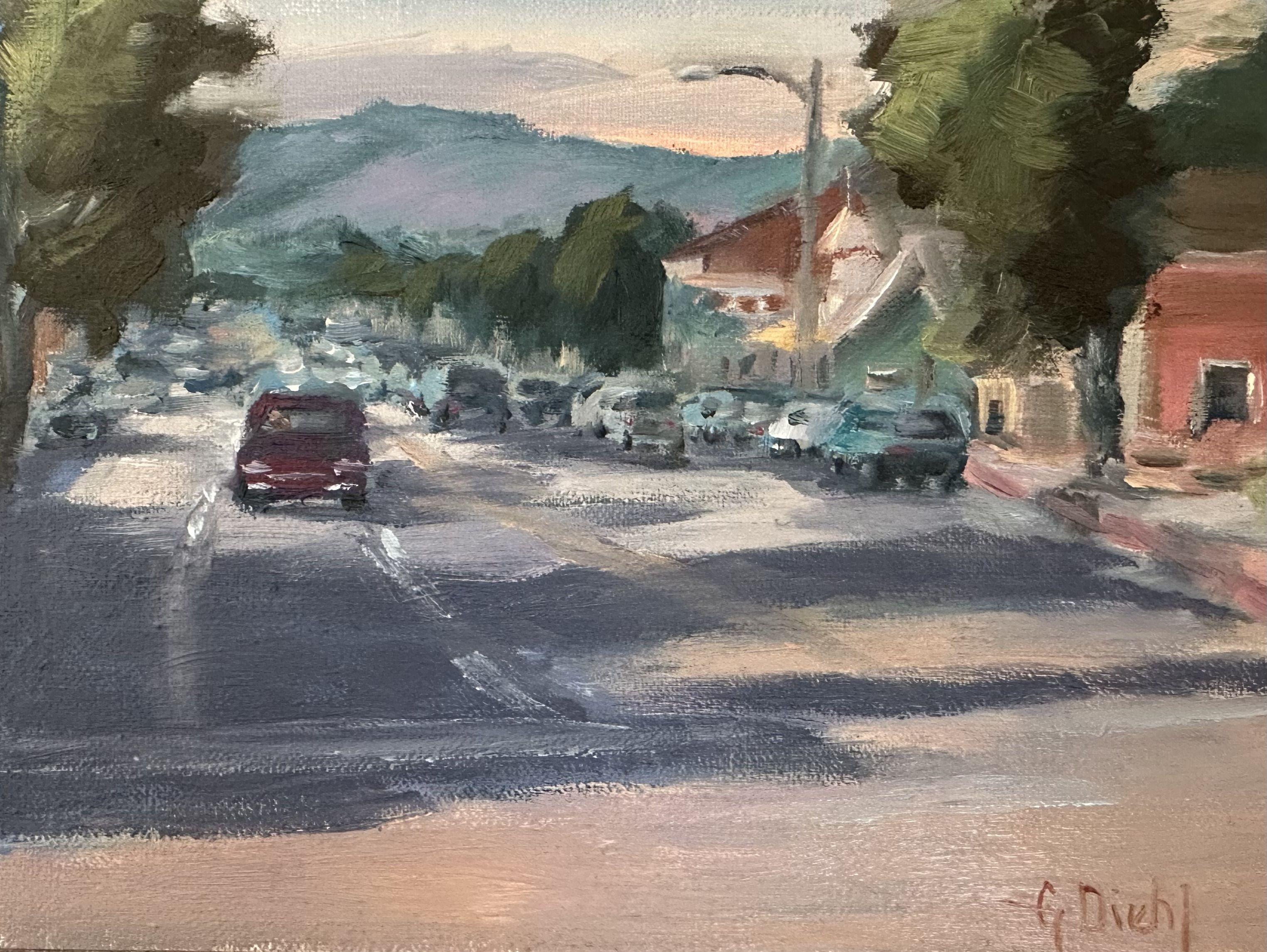 Into Town, Laguna Sur, Pintura, Óleo sobre lienzo - Painting de Grace Diehl