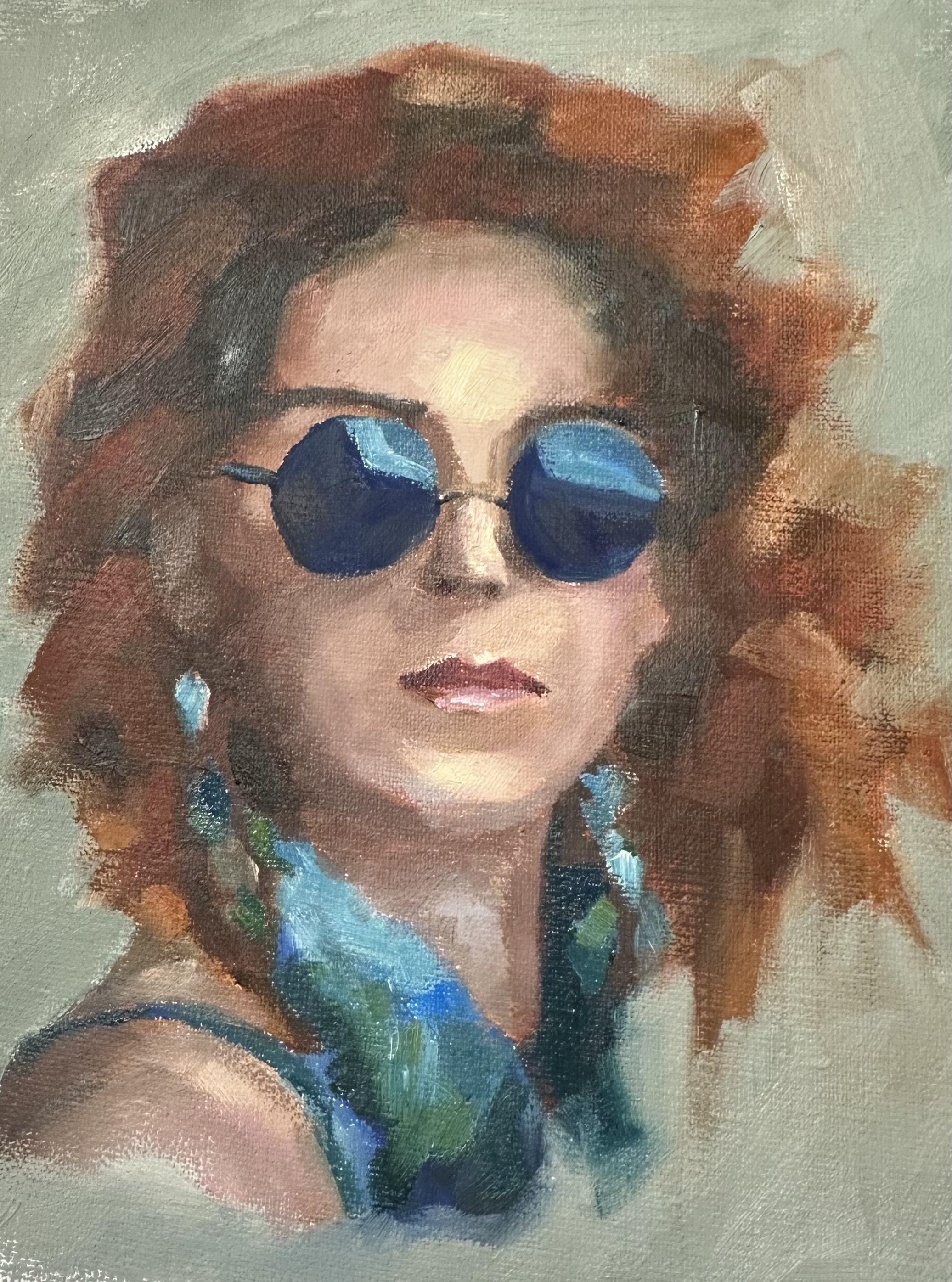Mod Frau, Gemälde, Öl auf Leinwand – Painting von Grace Diehl