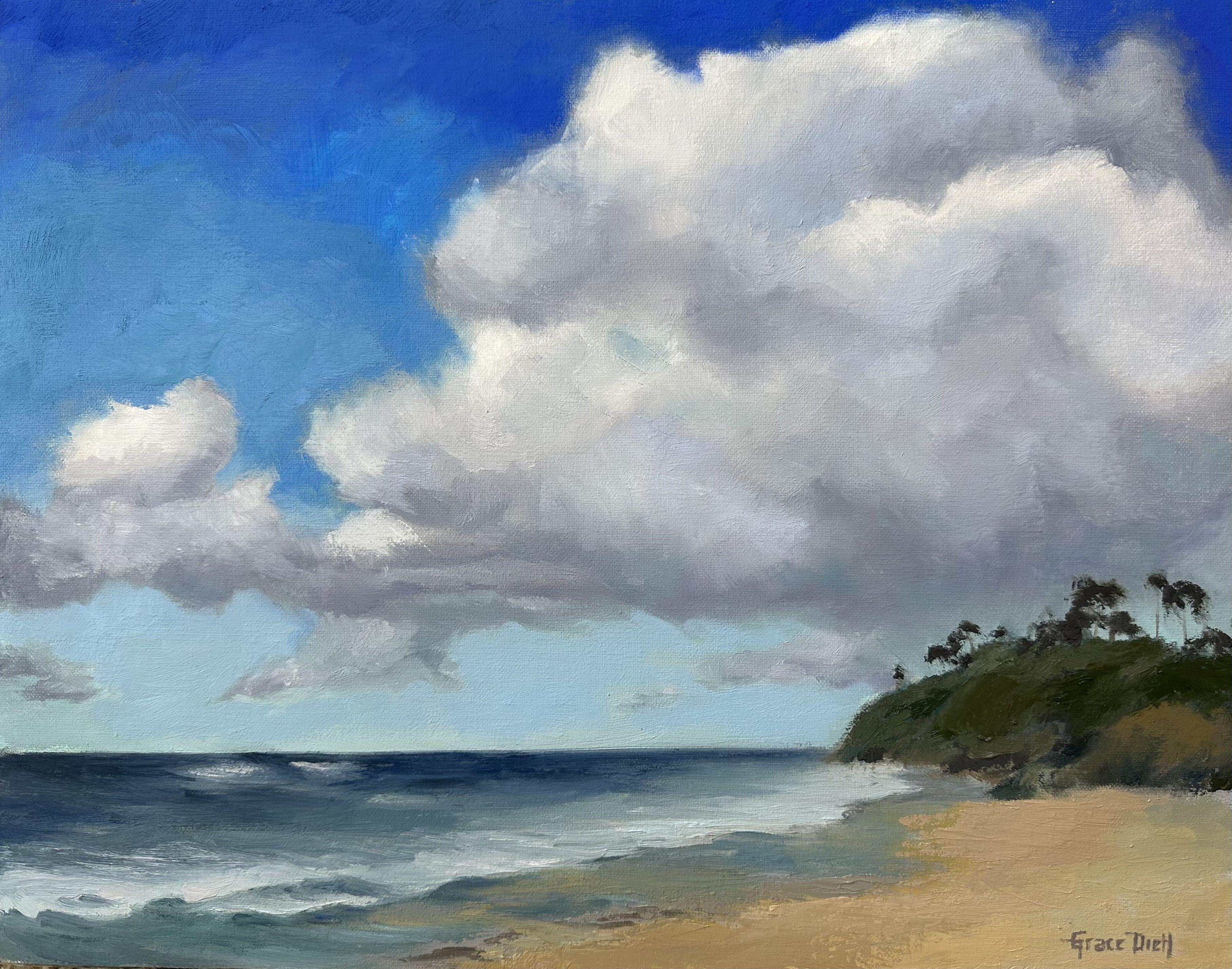 I was struck by awe-inspiring clouds over Laguna's ocean on the southern sea coast of California. Lately there have been a lot of storms and therefore the cloudscapes were majestic. :: Painting :: Impressionist :: This piece comes with an official
