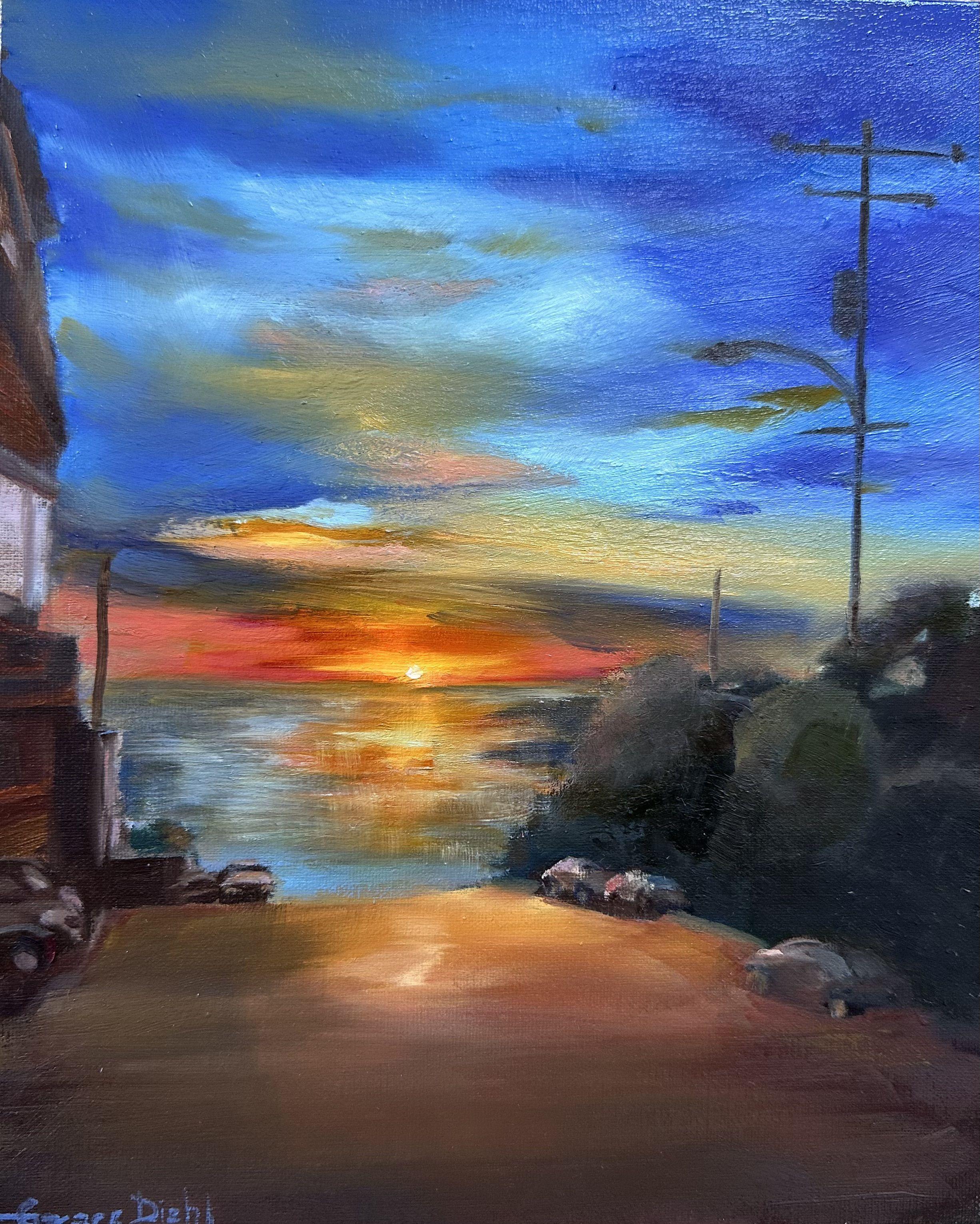 Tramonto a Laguna, Pittura, Olio su tela - Painting di Grace Diehl