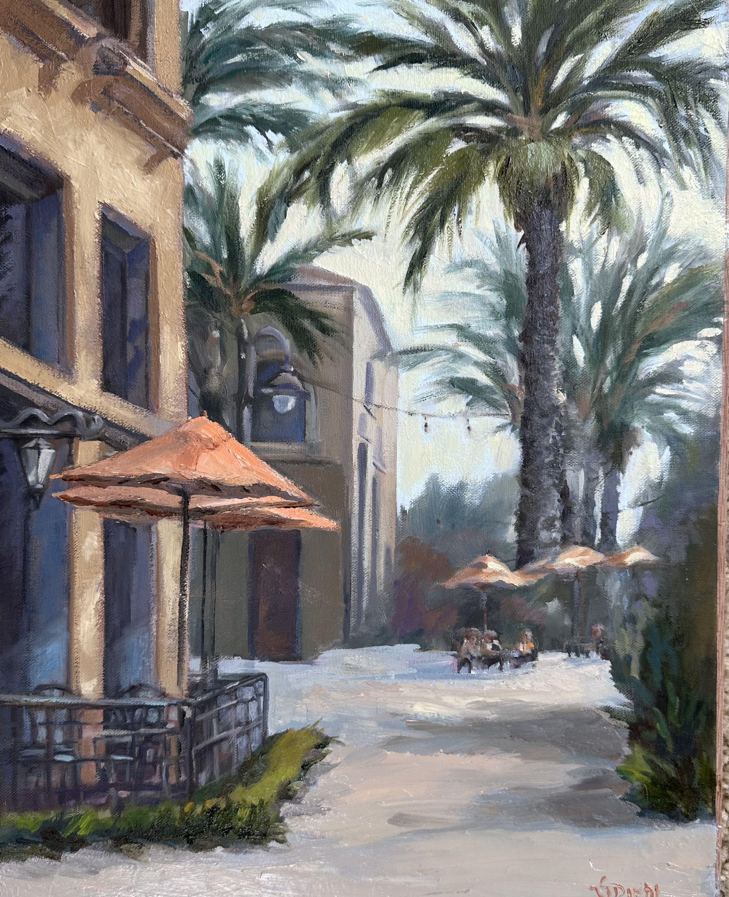 The bustling atmosphere of the Irvine market and its popularity for tasty sandwiches makes for an interesting subject to paint. Painting at an early time before the lunch rush allowed me to capture the scene with fewer people in the way, giving a