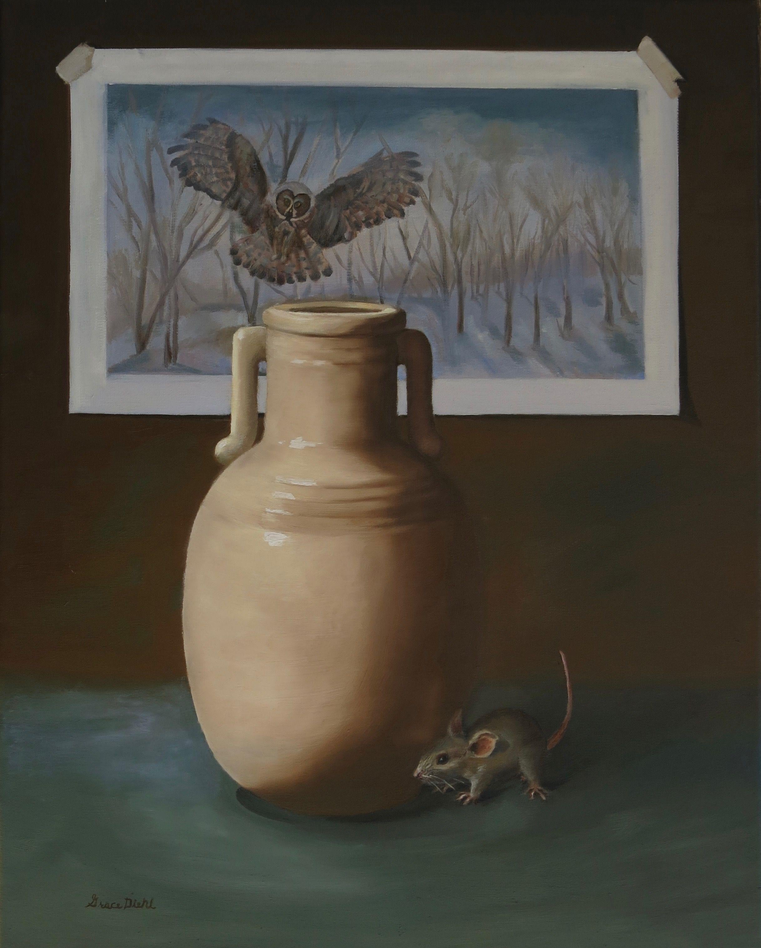 La caccia, Pittura, Olio su tela - Painting di Grace Diehl