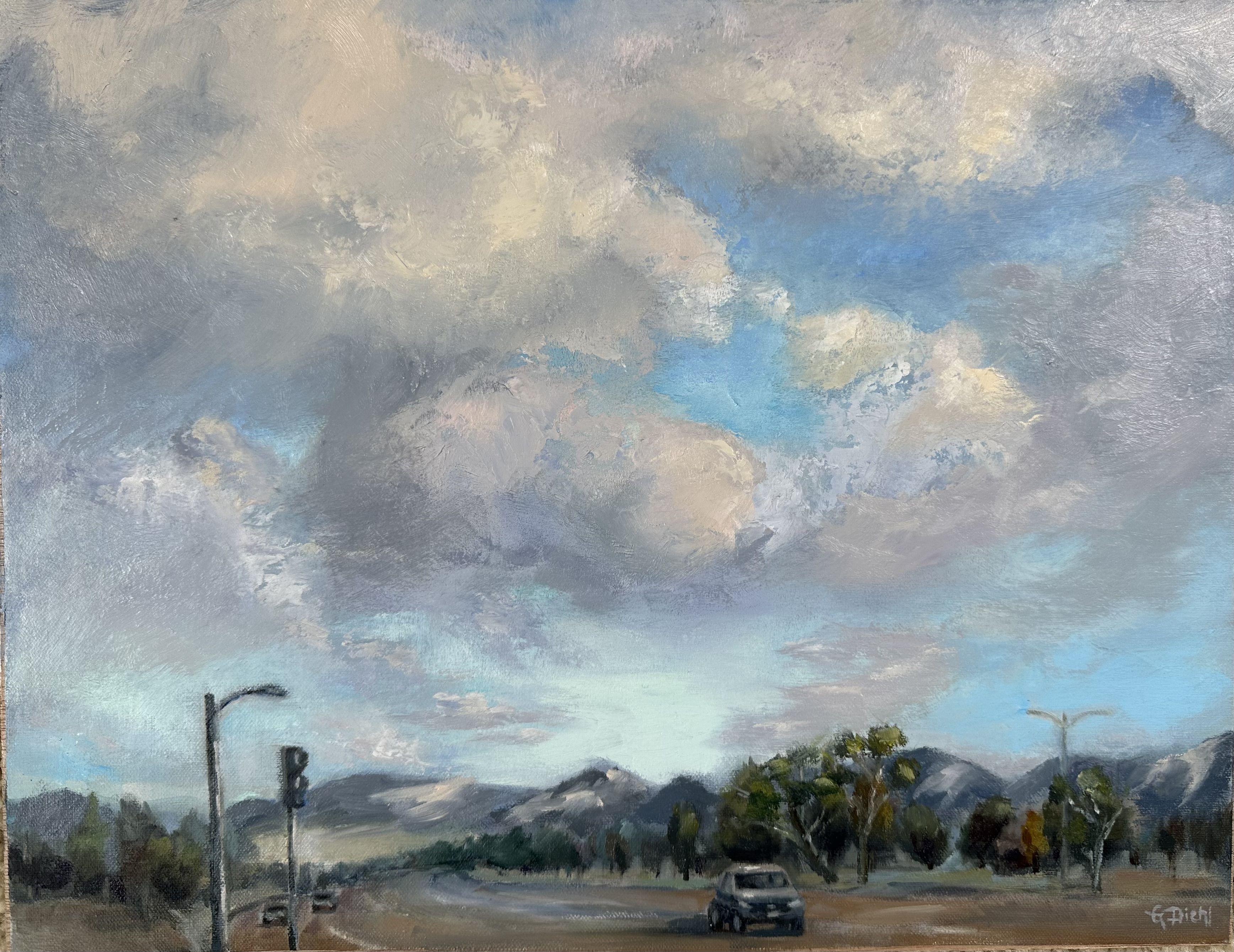 With the road below, the dramatic clouds above can create a striking contrast that captures the beauty of the Golden State. :: Painting :: Impressionist :: This piece comes with an official certificate of authenticity signed by the artist :: Ready
