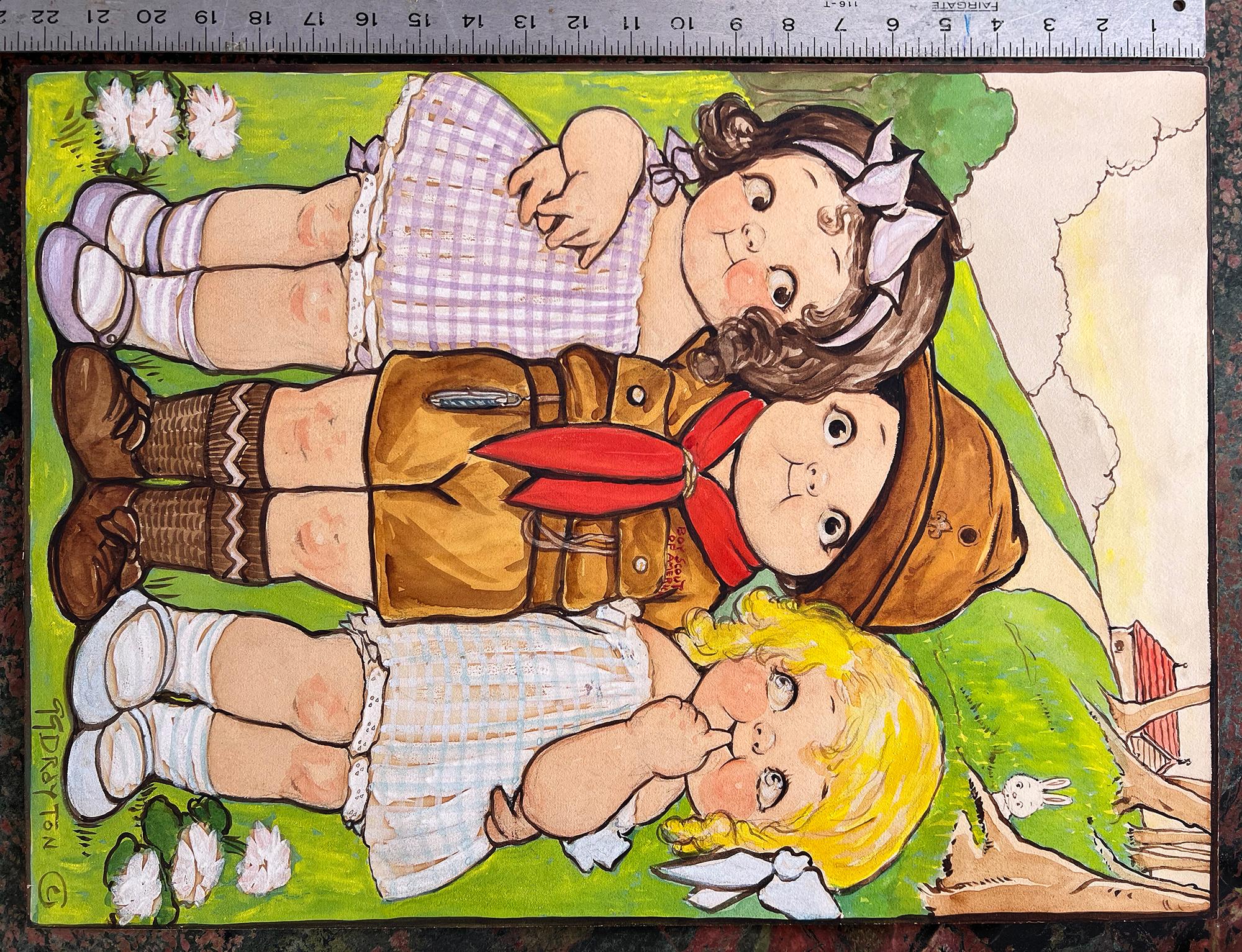 Drei Rosy Cheek-Kinder – Kinderbuchillustration.  Illustratorin  im Angebot 8