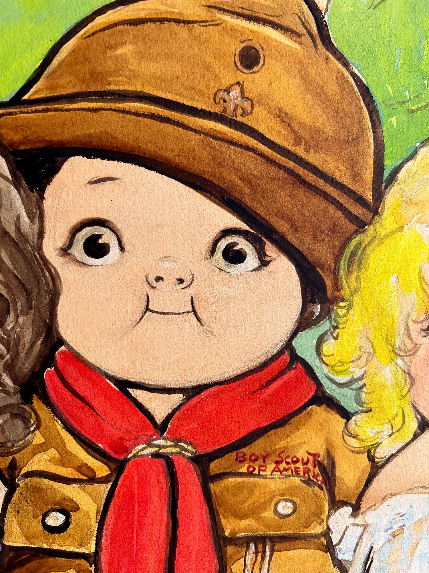 Drei Rosy Cheek-Kinder – Kinderbuchillustration.  Illustratorin  (Pop-Art), Painting, von Grace Drayton