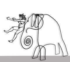 Grace Sliding Down The Nose of Calders Elephant, Limited Edition, Signed, Framed