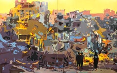 "Obliteration" Oil and Alkyd Painting on Wood Panels, Yellow, Red, Orange