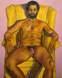 The Yellow Armchair, Figurative Art, Nude, Portrait, Pastel, Canvas, Signed 
