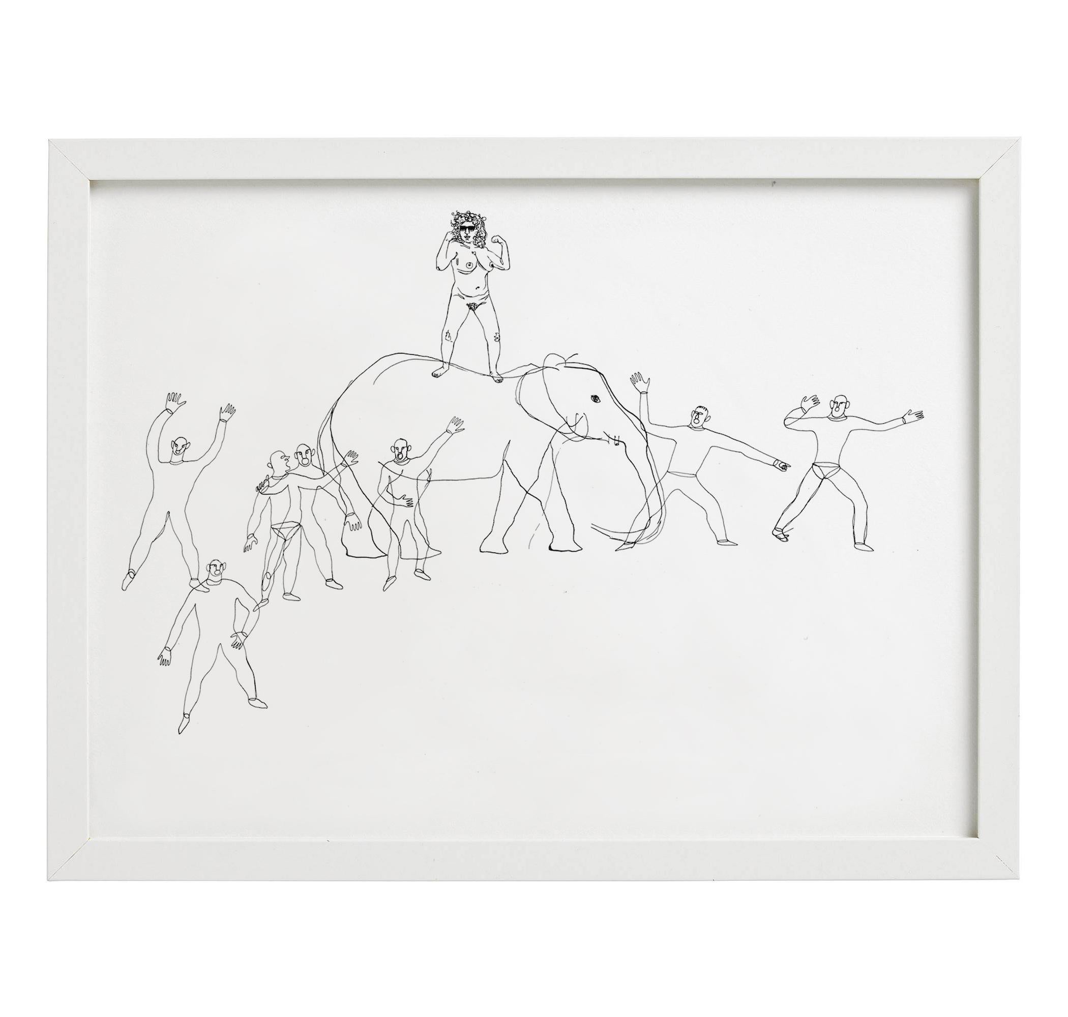 Grace Graupe-Pillard Figurative Print - Strong Woman on Calder's Elephant, Limited Edition, Figurative, Signed, Framed