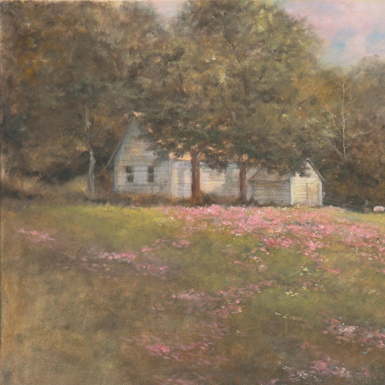 „Springtime in the Country“, Öl-Landschaft, New York, Cortland Art Association (Grau), Landscape Painting, von Grace Hedlund