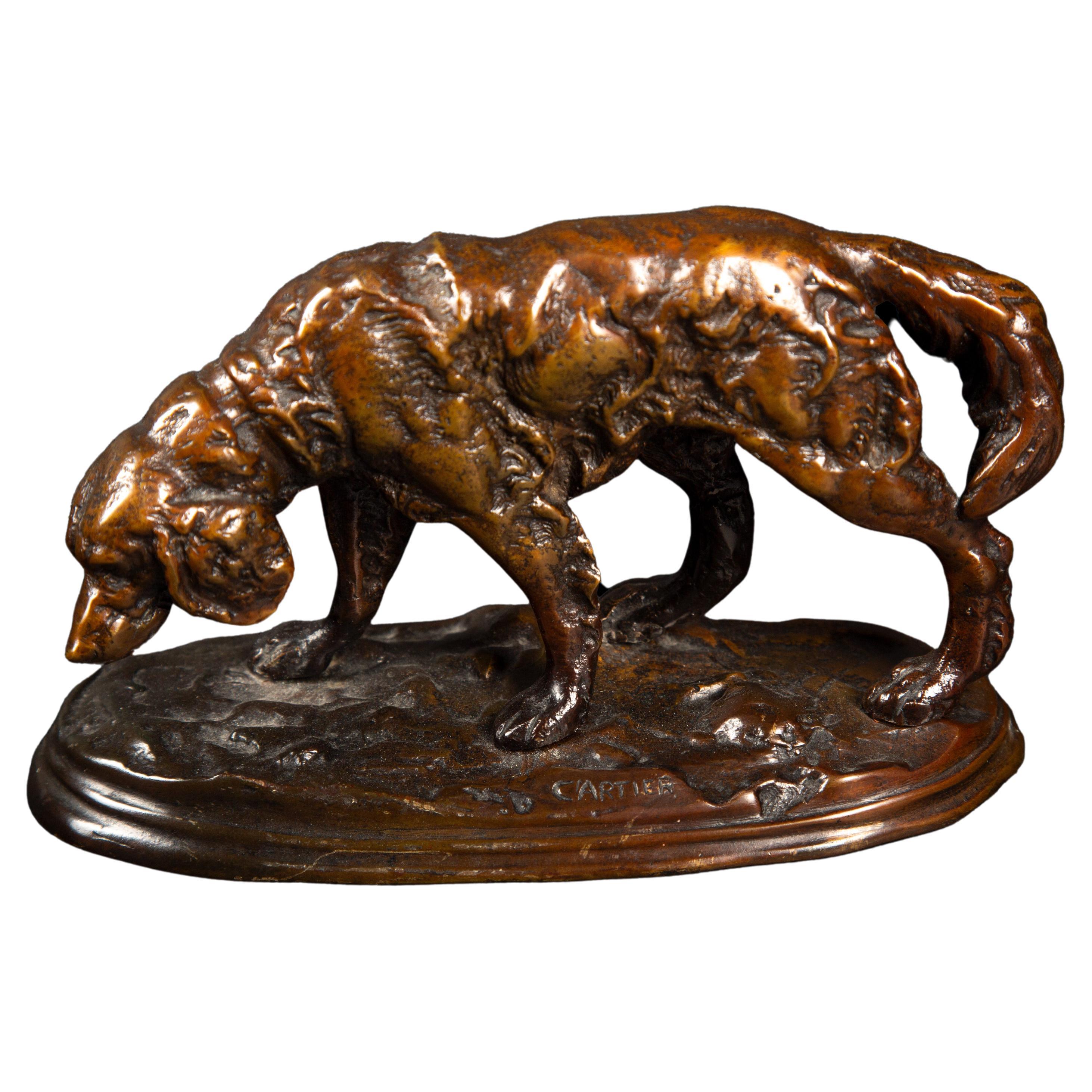 Anmut in Bronze: The Hunting Setter Skulptur von Thomas François Cartier im Angebot