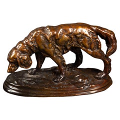 Retro Grace in Bronze: The Hunting Setter Sculpture by Thomas François Cartier