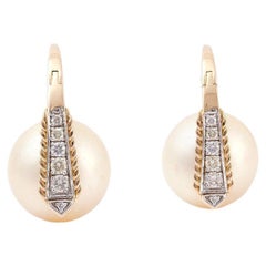 Grace Kelly Gold Diamond and South Sea Pearl Drop Earrings