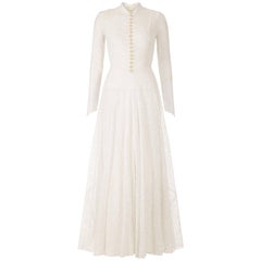 Vintage Grace Kelly Style 1950s White Lace Bridal Gown With Pearl Buttons