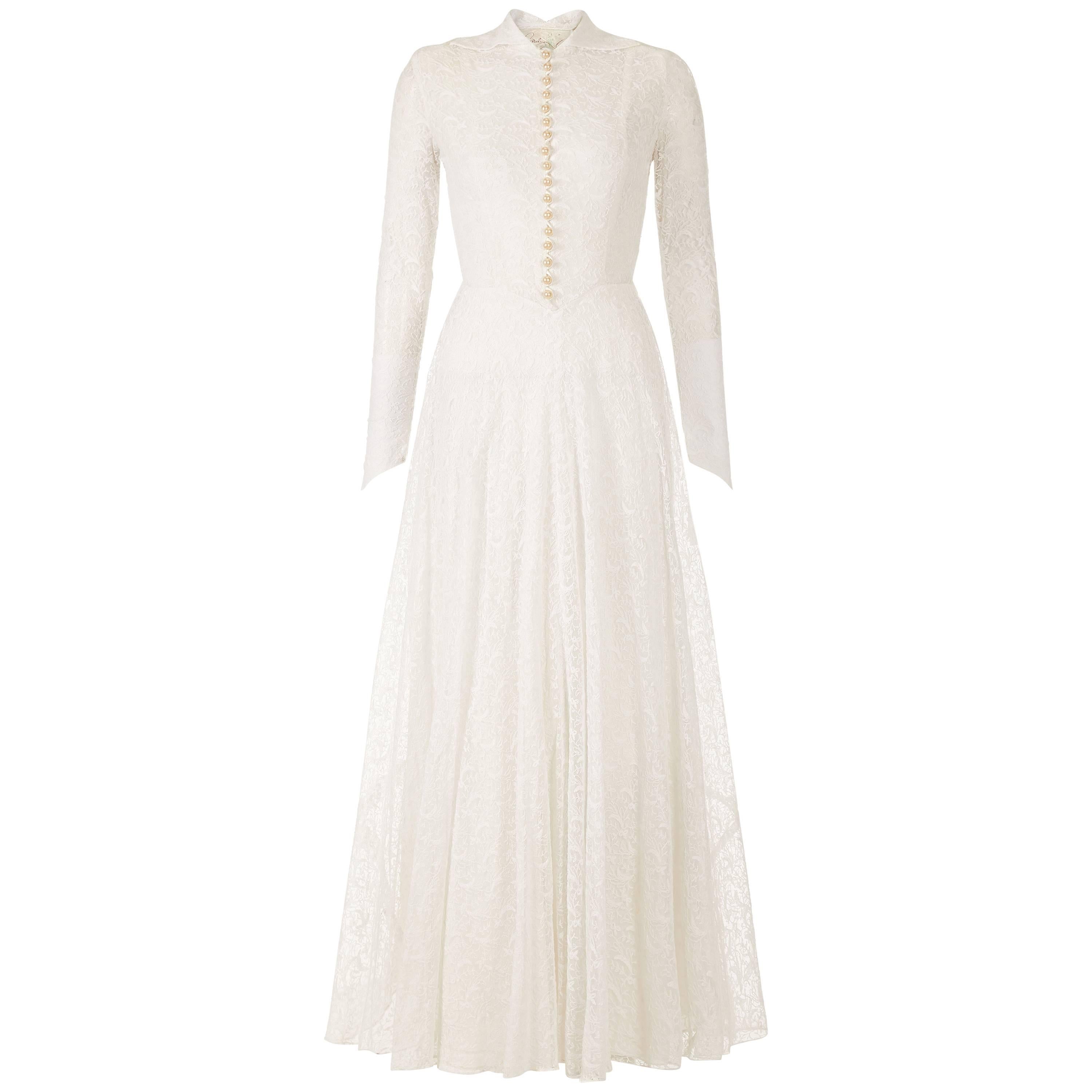 Grace Kelly Style 1950s White Lace Wedding Dress