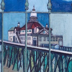 Eastbourne Pier, Regno Unito, olio su tavola dell'artista femminile di metà secolo Grace Larner
