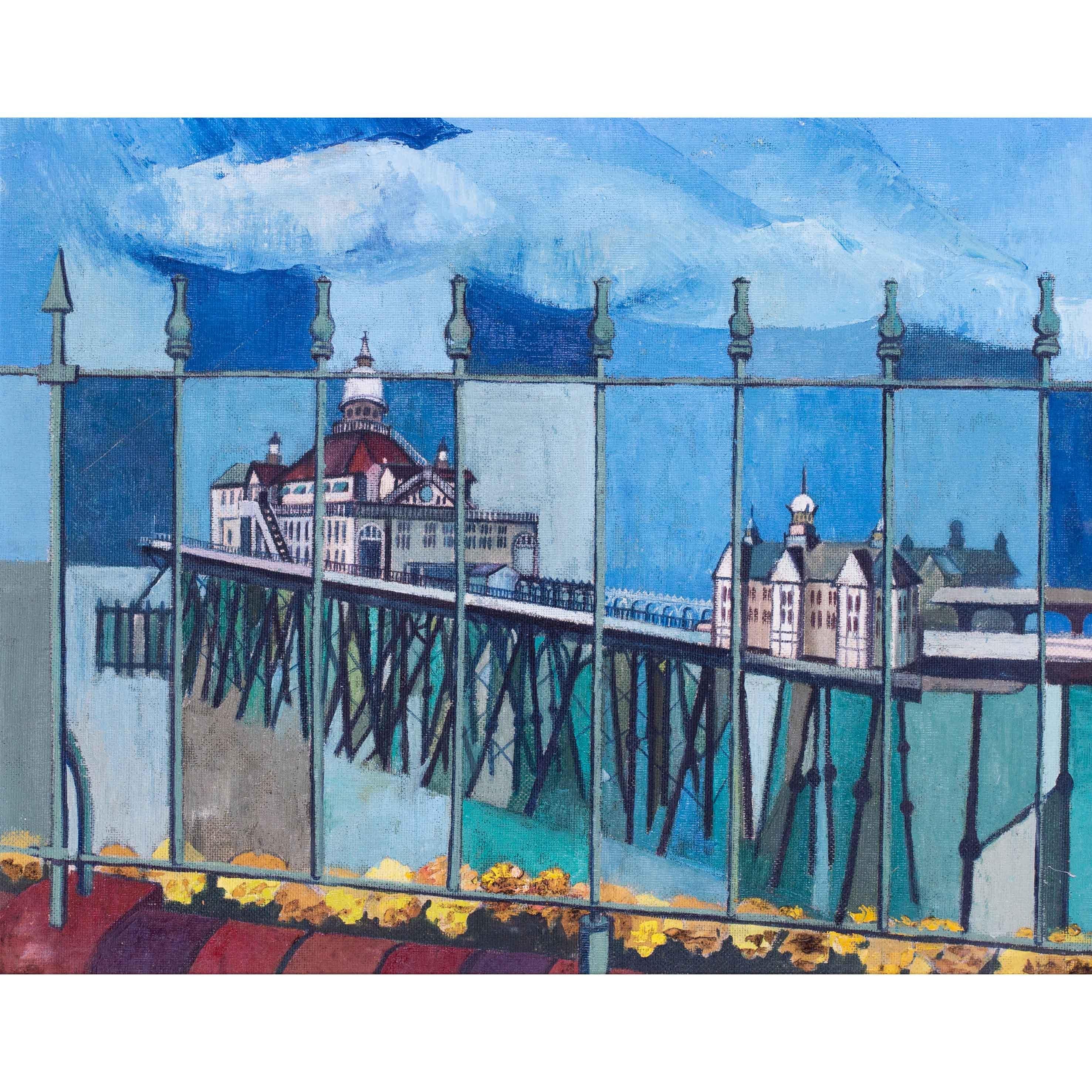 Eastbourne Pier, Regno Unito, olio su tavola dell'artista femminile di metà secolo Grace Larner in vendita 4