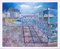 Muelle de Worthing, Reino Unido, óleo sobre tabla de la artista femenina de mediados de siglo Grace Larner, 1971