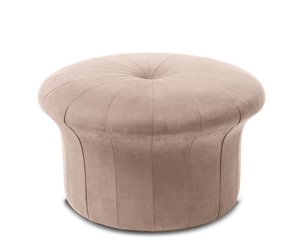Grace light rose pouf by Warm Nordic
Dimensions: D77 x H 45 cm.
Material: Textile upholstery, Foam, Wood.
Weight: 15.5 kg.
Also available in different colours and finishes. 

A luxurious pouffe in a sophisticated, inviting idiom, created by