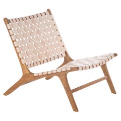 Chaise longue en bois et cuir