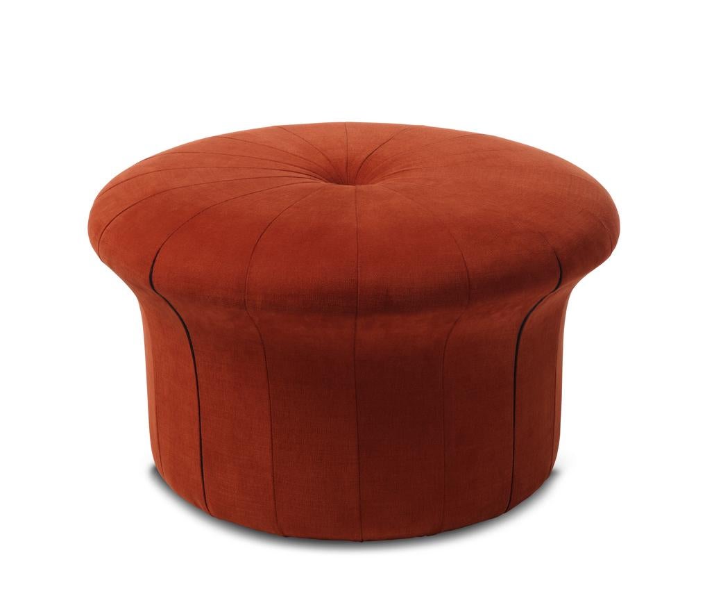 Grace maple red Pouf by Warm Nordic
Dimensions: D77 x H 45 cm
Material: Textile upholstery, Foam, Wood.
Weight: 15.5 kg
Also available in different colours and finishes. 

A luxurious pouffe in a sophisticated, inviting idiom, created by the