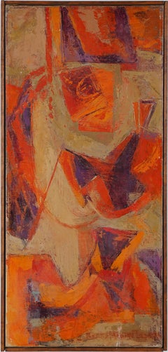 Antique Exhibited Female Abstract Expressionist Signed Framed Oil Painting