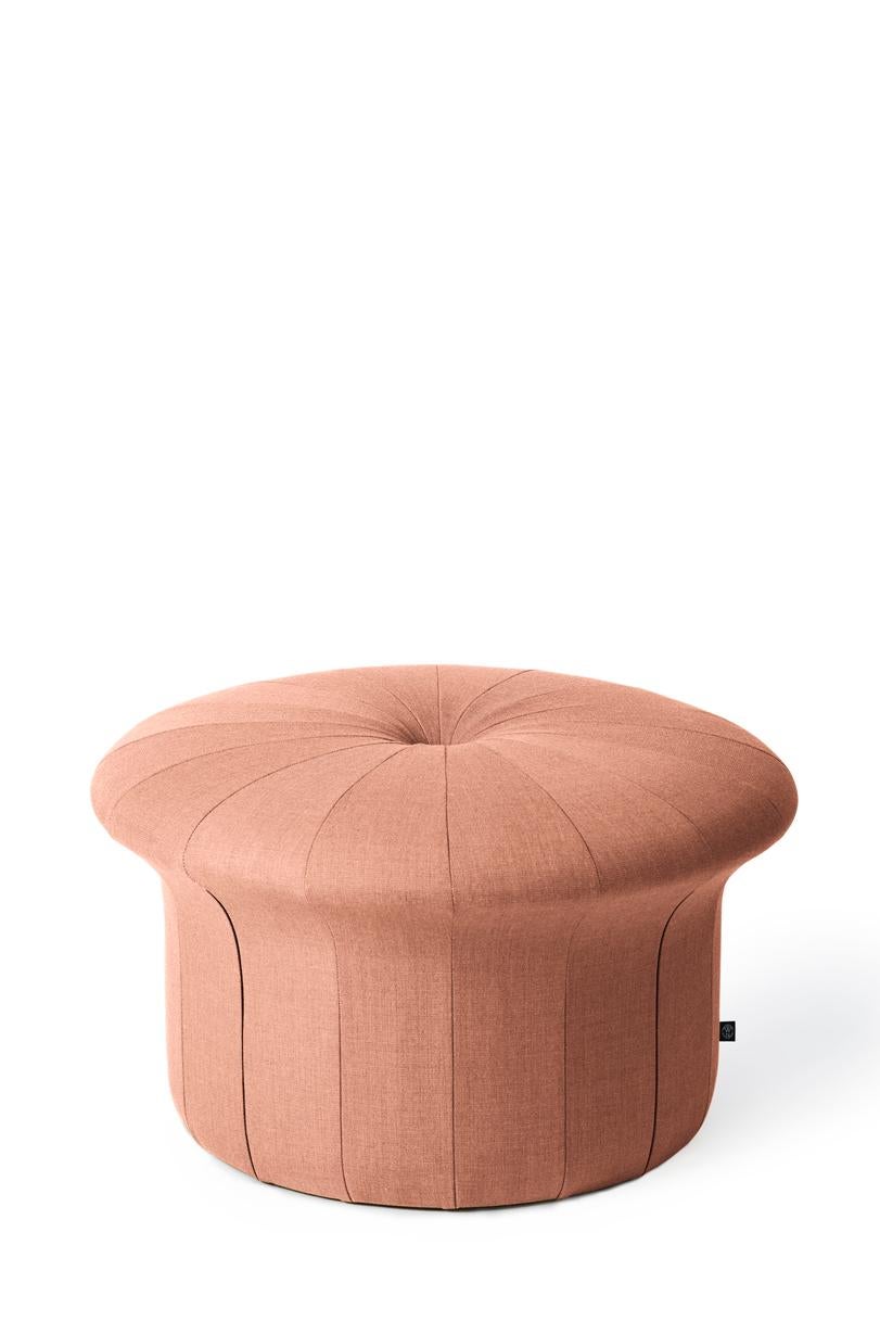Grace Pale Rose pouf by Warm Nordic
Dimensions: D77 x H 45 cm
Material: Textile upholstery, Foam, Wood.
Weight: 15.5 kg
Also available in different colours and finishes. 

A luxurious pouffe in a sophisticated, inviting idiom, created by the