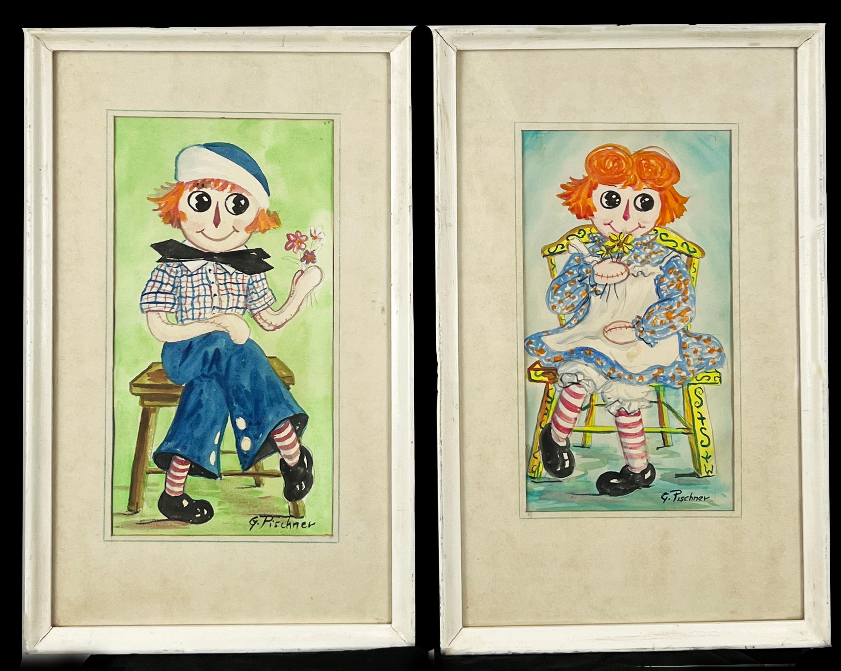 Grace Pischner Miller wurde am 12. Januar 1912 in Washington geboren. Sie malte hauptsächlich mit Aquarellfarben. Sie spezialisierte sich auf Landschaften und Seestücke aus Kalifornien.
Zwei Gemälde der "Raggedy Ann"-Puppen von Grace Pilschner