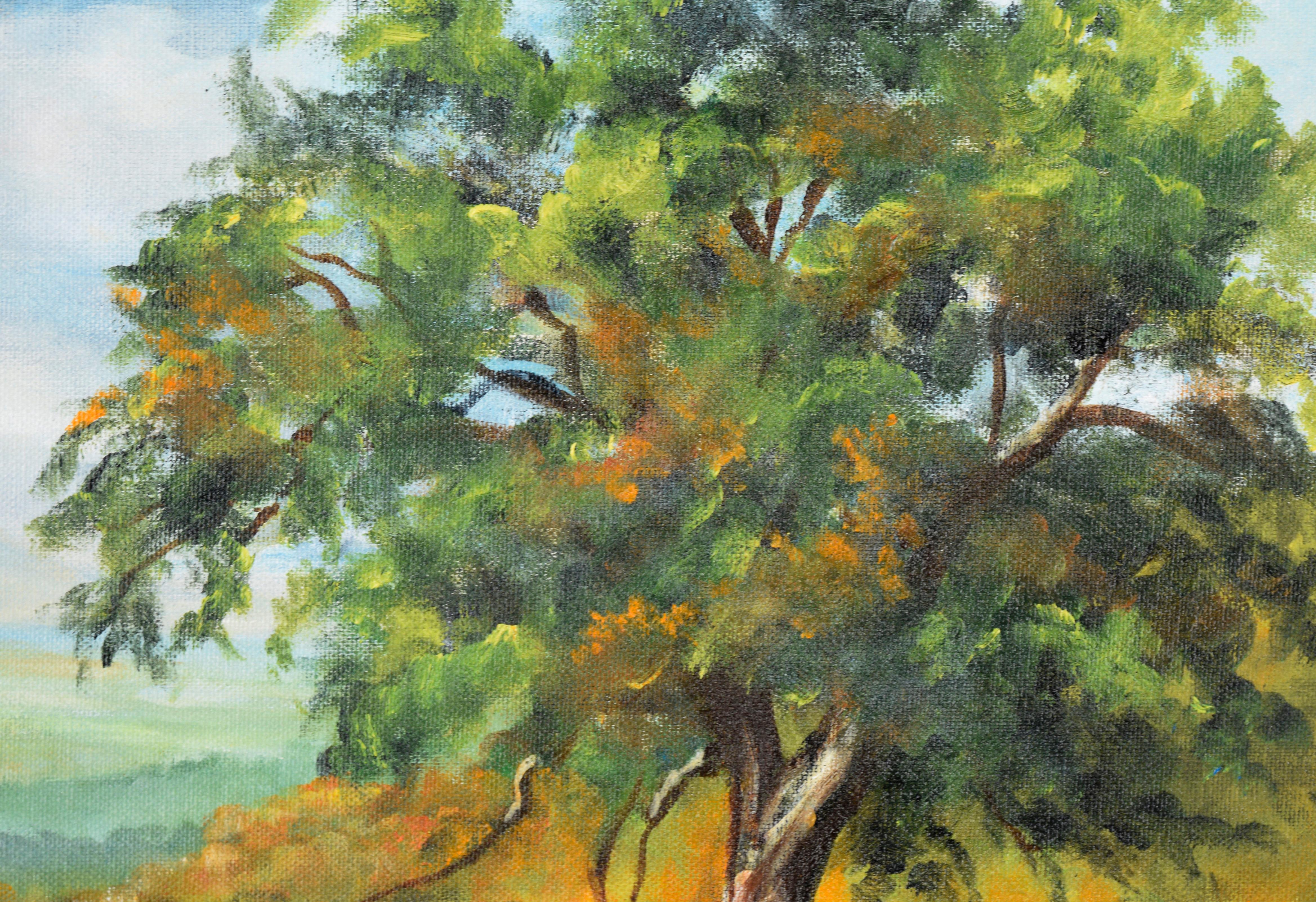 Wildblumen blühend unter der Eiche – Landschaft (Amerikanischer Impressionismus), Painting, von Grace Sidwell