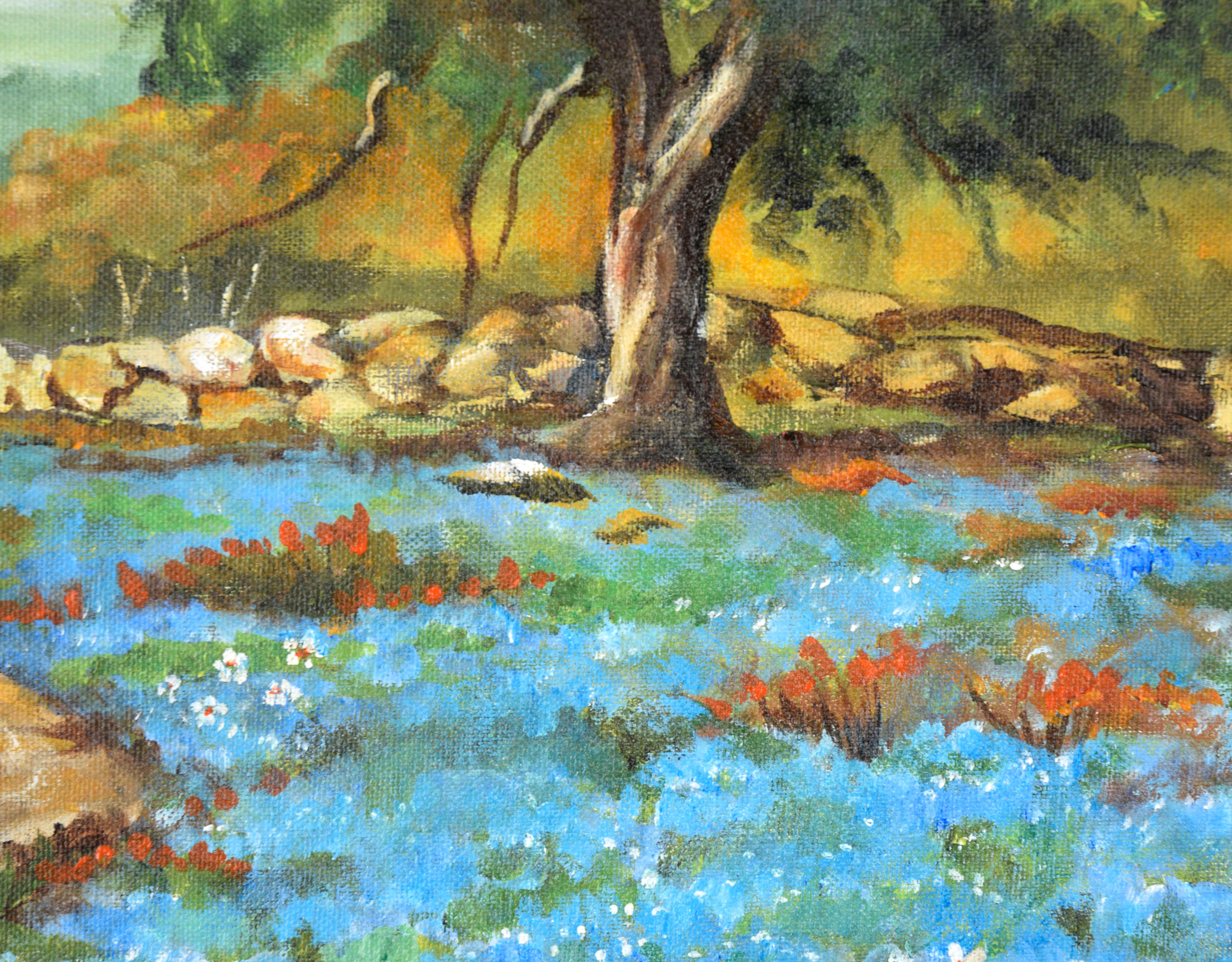 Wildblumen blühend unter der Eiche – Landschaft im Angebot 1