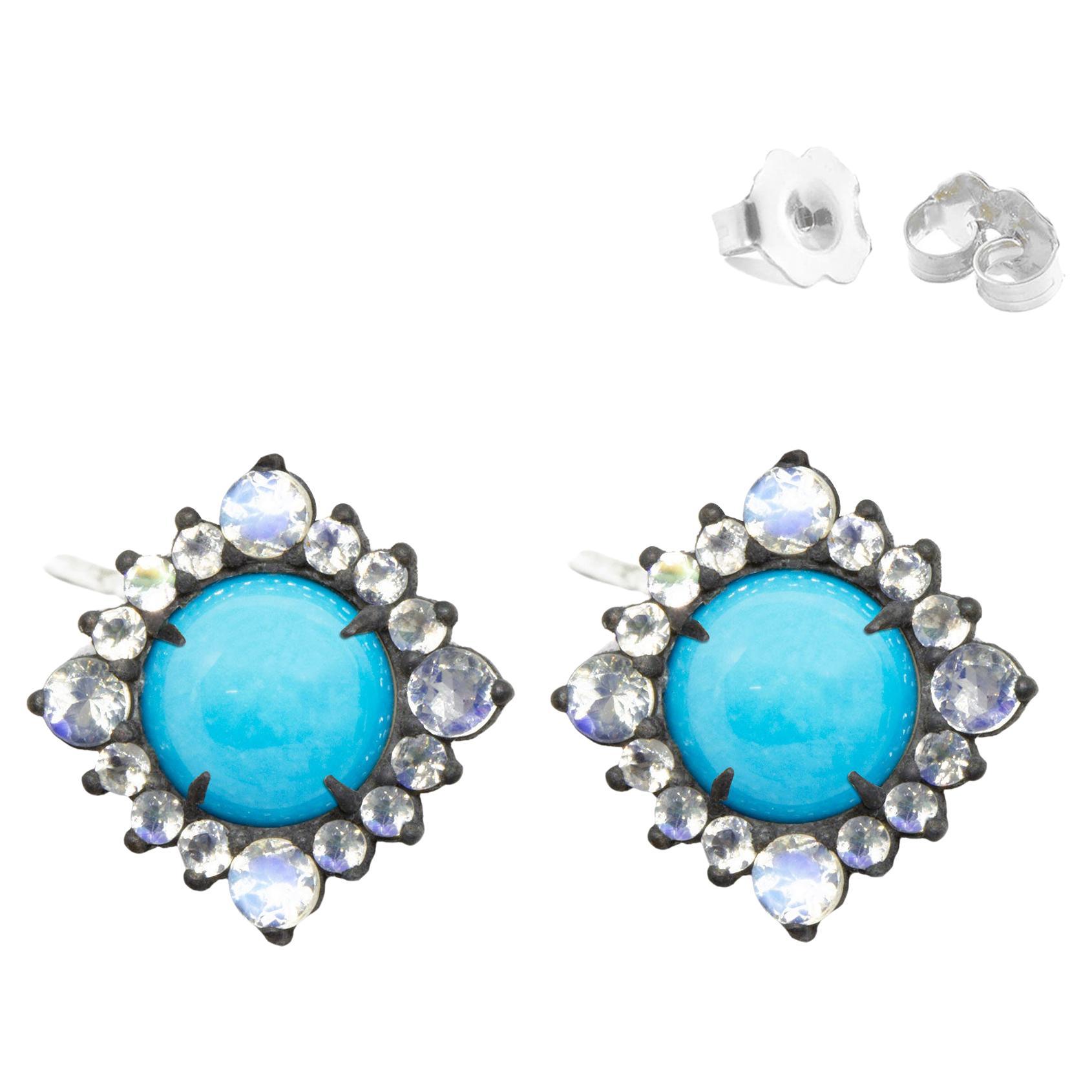 Grace Sleeping Beauty Turquoise Silver Stud Earrings For Sale