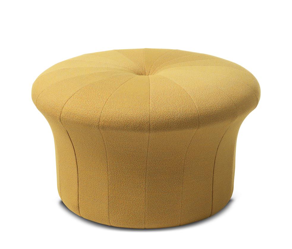 Grace sprinkles desert yellow pouf by Warm Nordic
Dimensions: D77 x H 45 cm
Material: Textile upholstery, Foam, Wood.
Weight: 15.5 kg
Also available in different colours and finishes. 

A luxurious pouffe in a sophisticated, inviting idiom,