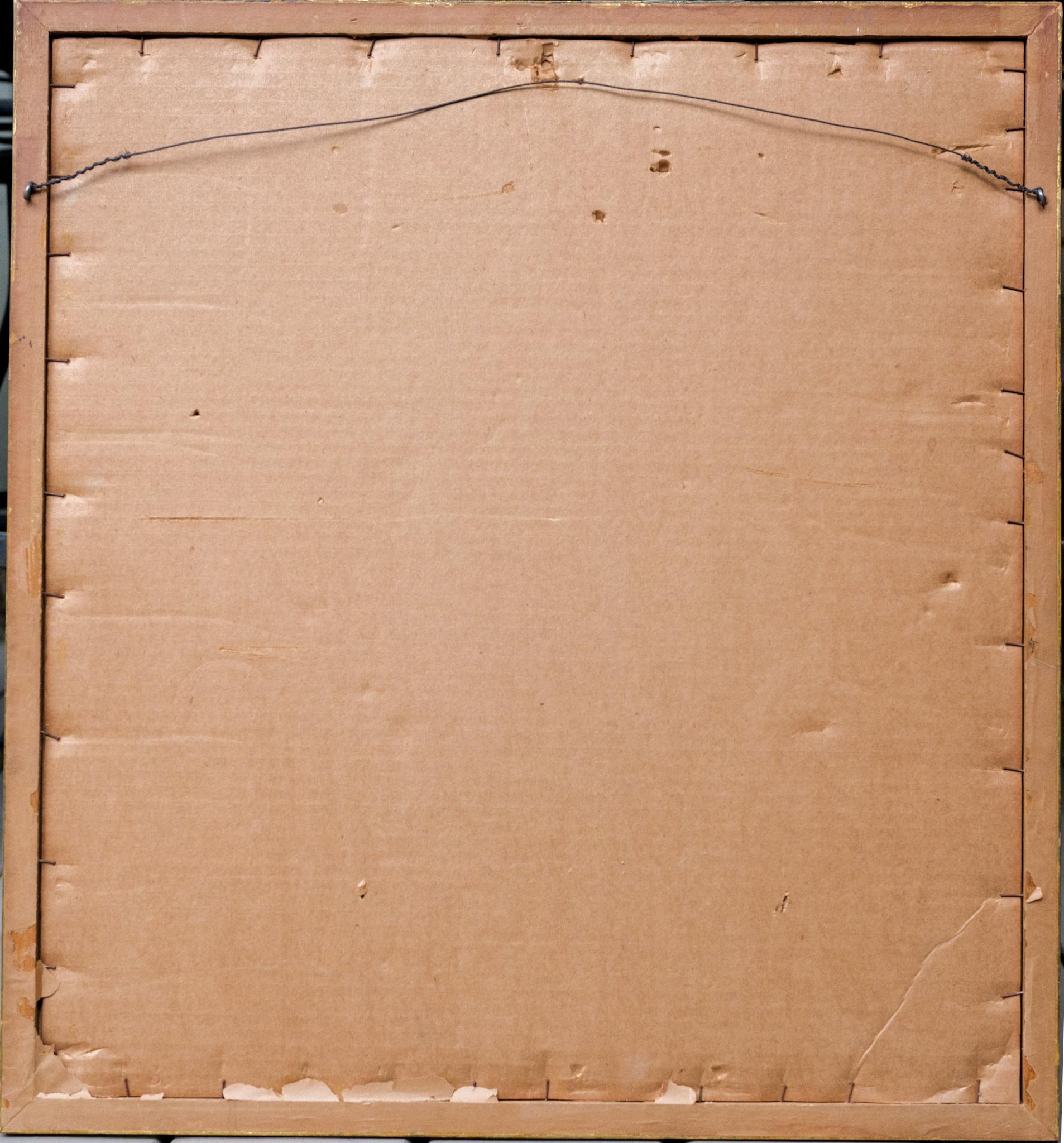 Dimensioni della pagina:  17.5 x 17 in.
Cornice vintage con finitura a foglia d'oro Dimensioni: 24 x 26 pollici.

Questa litografia ricca di dettagli raffigura una vivace scena floreale su uno sfondo caldo e terroso. La composizione è ricca di vari