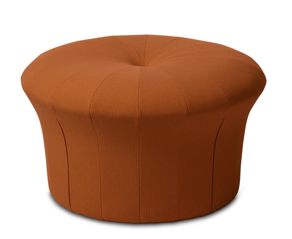 Grace terracotta Pouf by Warm Nordic
Dimensions: D77 x H 45 cm
Material: Textile upholstery, Foam, Wood.
Weight: 15.5 kg
Also available in different colours and finishes. 

A luxurious pouffe in a sophisticated, inviting idiom, created by the
