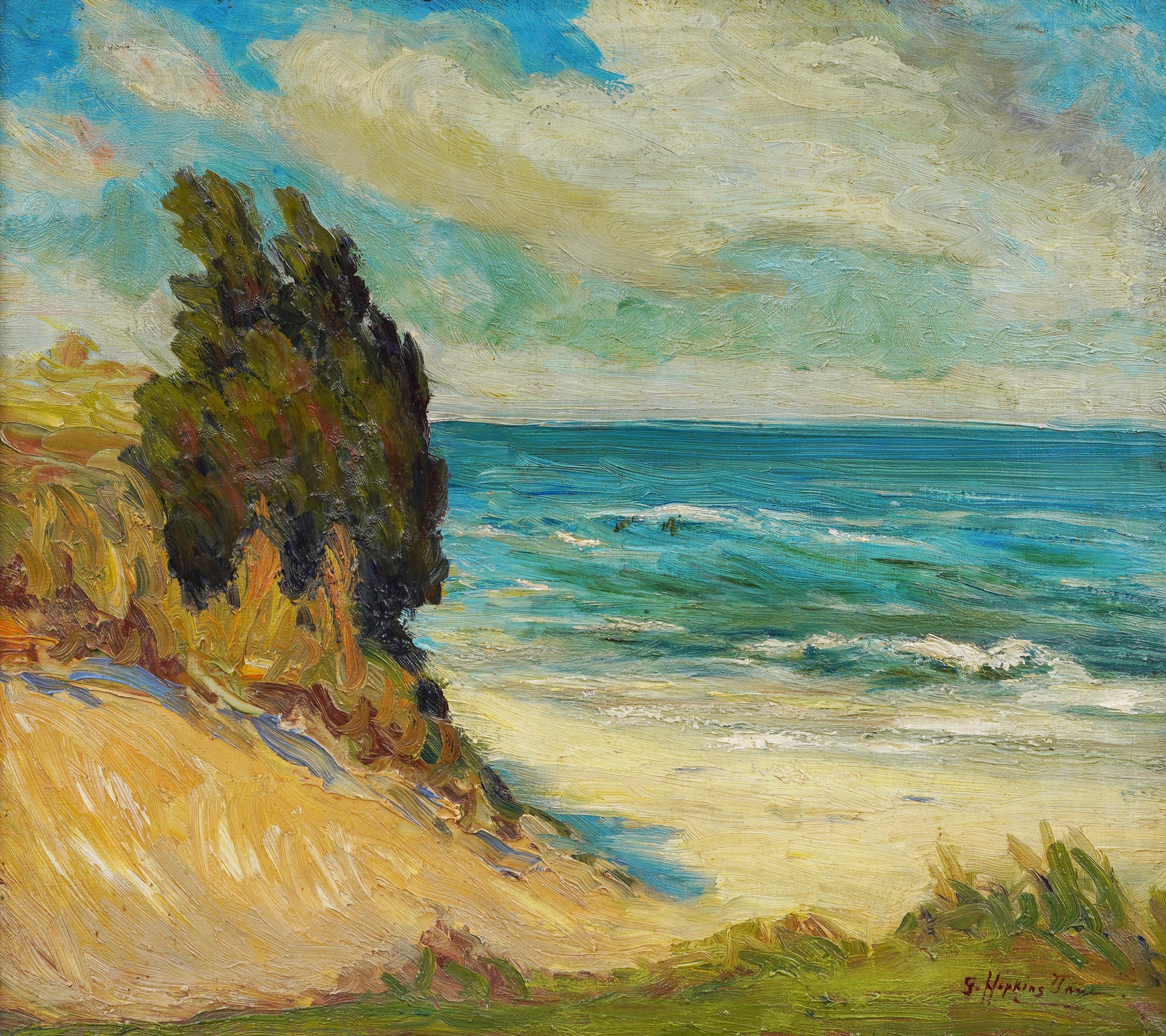 Ancienne peinture à l'huile américaine - Peinture impressionniste féminine - Peinture de plage du lac Michigan - Impressionnisme Painting par Grace True