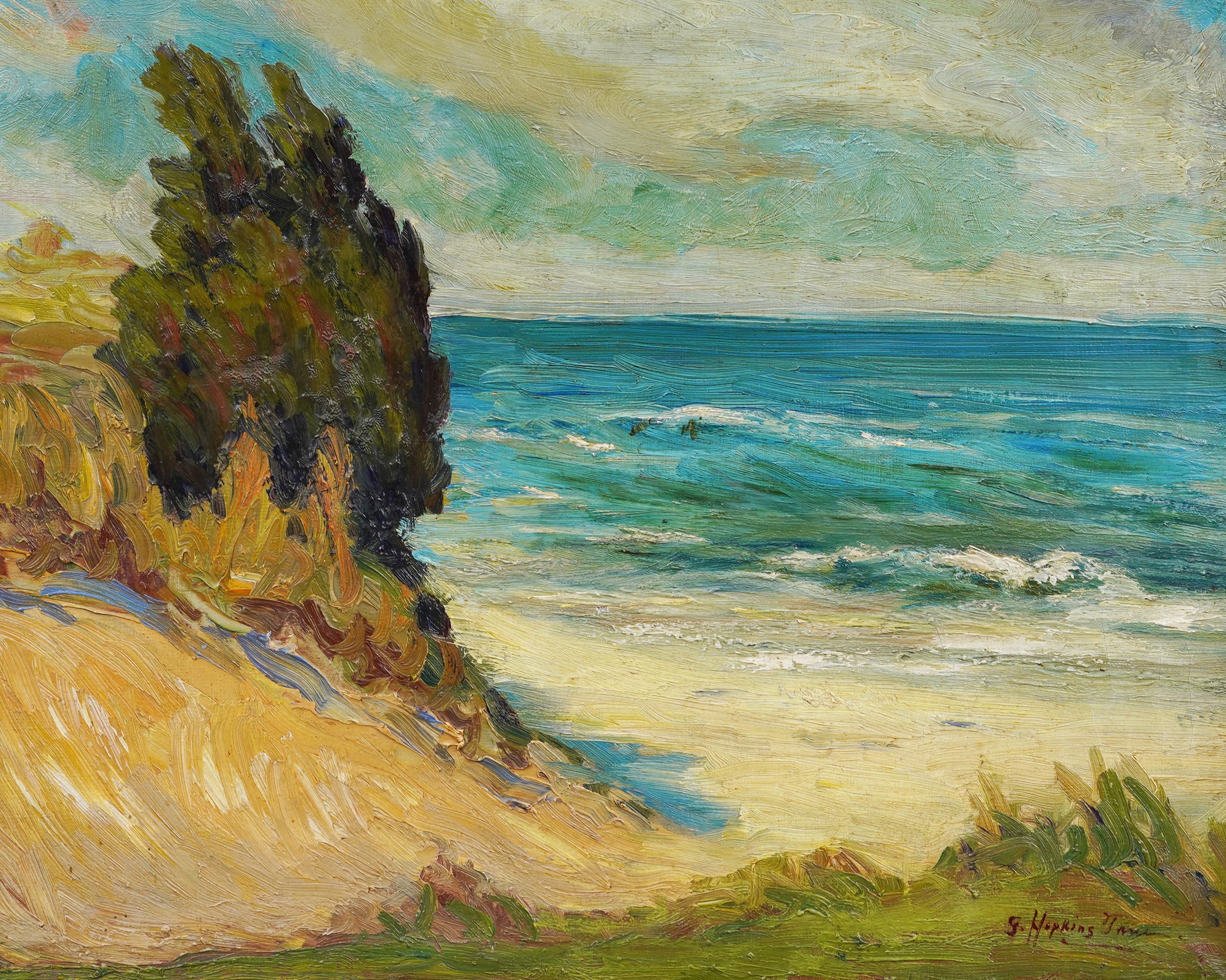 Ancienne peinture à l'huile américaine - Peinture impressionniste féminine - Peinture de plage du lac Michigan en vente 1
