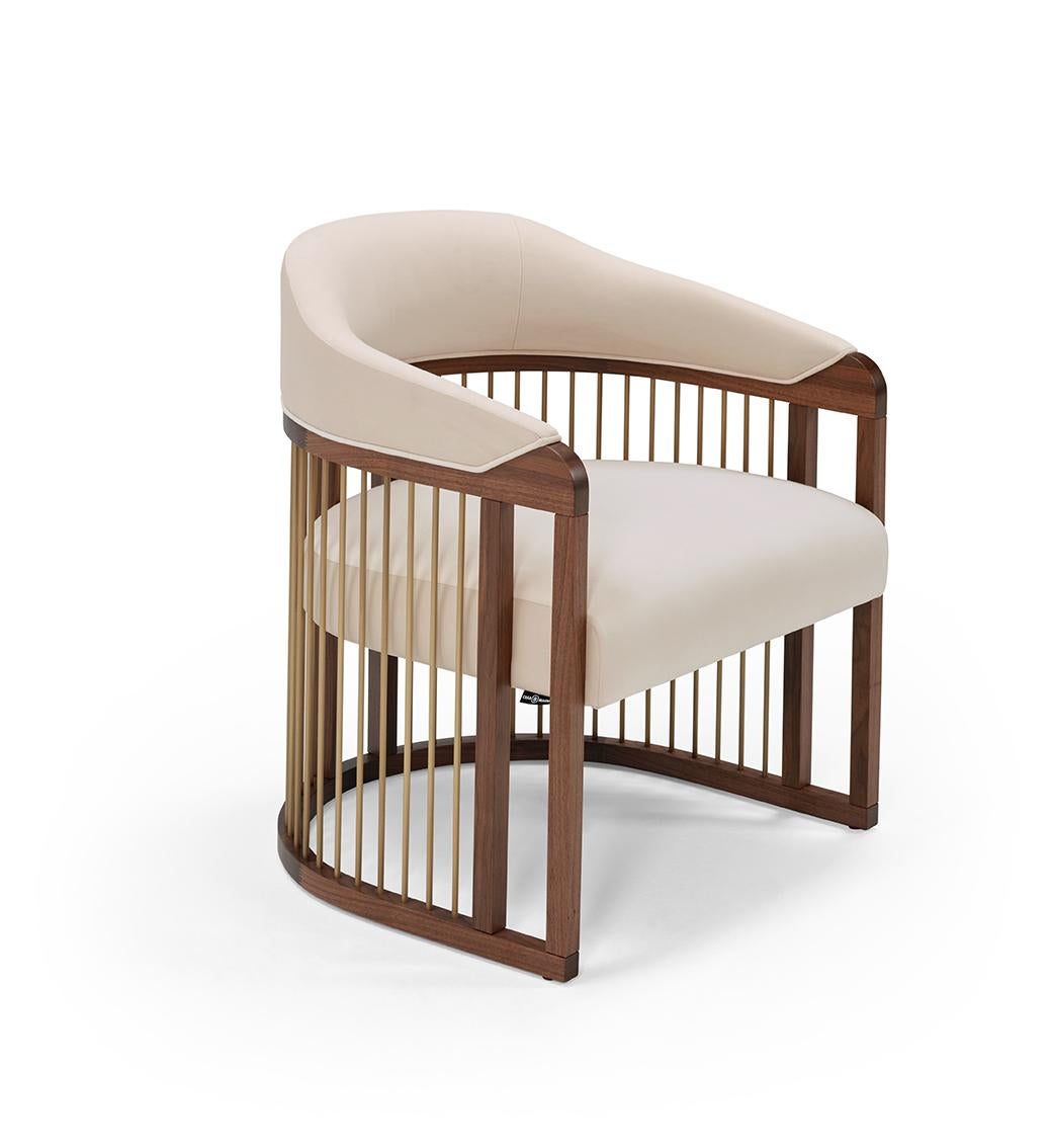 Contemporary GRACE Urban Armchair in Walnut Structure and Brass Details For Sale