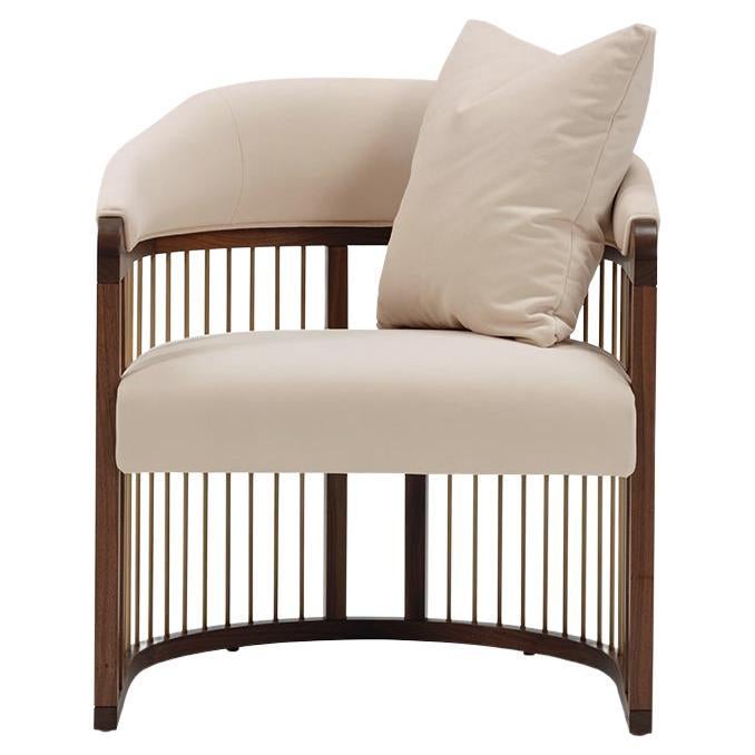 GRACE Urban Armchair in Walnut Structure and Brass Details For Sale